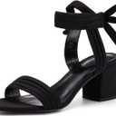 Coutgo Womens Open Toe Ankle Tie Back Low Block Chunky Heels Sandals Party Dress Pumps Shoes Size 9,Blacl