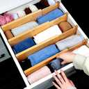 Utoplike Bamboo Dresser Drawer Dividers, 4'' High Adjustable Drawer Organizers for Clothing, Spring Loaded, Works in Kitchen, Bathroom, Bedroom, Drawer, Desk, 4 pcs