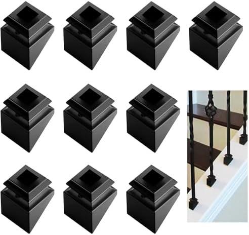 Sidasu 10-Pack Aluminum Baluster Shoes Black – 40° Stair Angle Slant Shoes for 1/2" Square Balusters, Satin Finish Railing Base Covers