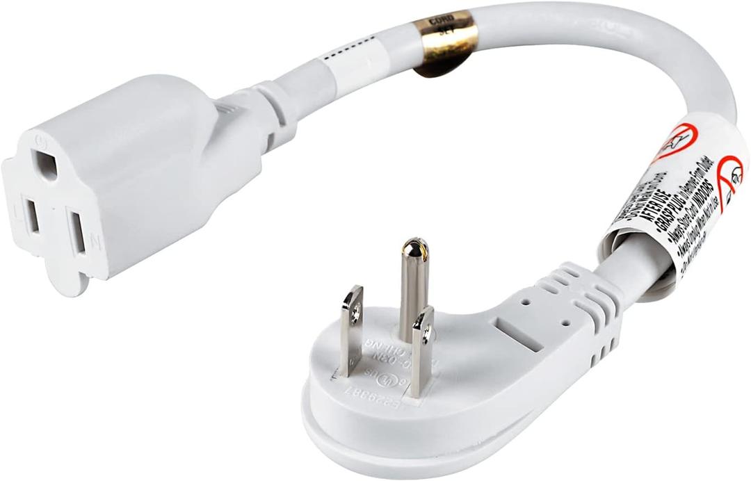VSEER 1Feet 1875W 15A 14AWG Flat Plug Heavy Duty Extension Cord Outlet Saver 3-Prong Grounded Short Power Extension Cord,UL Listed (1FT, White)