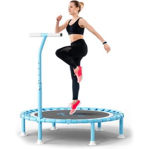 40" Fitness Mini Trampoline with Adjustable Handle Bar, 330lbs Foldable Bungee Rebounder for Adults and Kids, Stable & Quiet Exercise Rebounder Indoor Workout