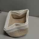 CubesLand Small Storage Baskets for Shelves, Closet Organization Bins Empty Gift Basket 2 Packs Baby Nursery Woven Organizing, Rectangular Clothes Shelves Off White/ Mixed Camel