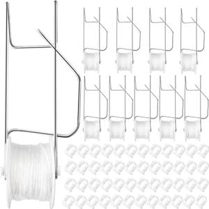 Greenhouse Trellising Kit, 10 PCS Tomato Hooks with String & 100 PCS Support Clips, Metal & Nylon, White, Linear Plant Support, Tomato Trellis