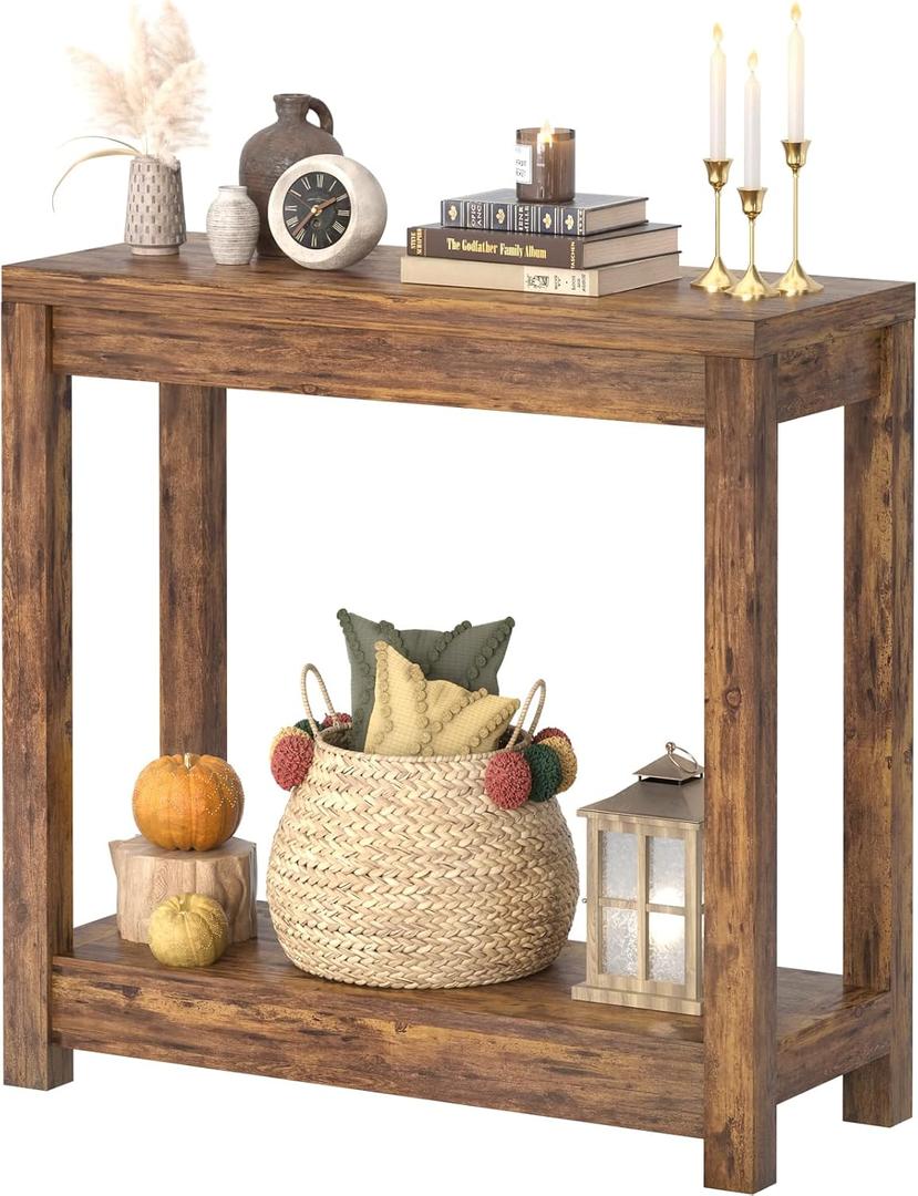 Besiost 32" Farmhouse Wood Entryway Table Narrow Console Table with Storage Behind Couch Sofa Table with Shelves Entry Way Table with Open Storage, Easy Assembly, Rustic Brown, 32"*31.3