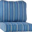 Outdoor Deep Seat Cushion Set 24x24 Seat + 28x22 Back Plush Fiber Fill Seat, Patio Lounge Replacement Cushion, Corded Trim, Durable Polyester Fabric with Ties, Sapphire Stripe
