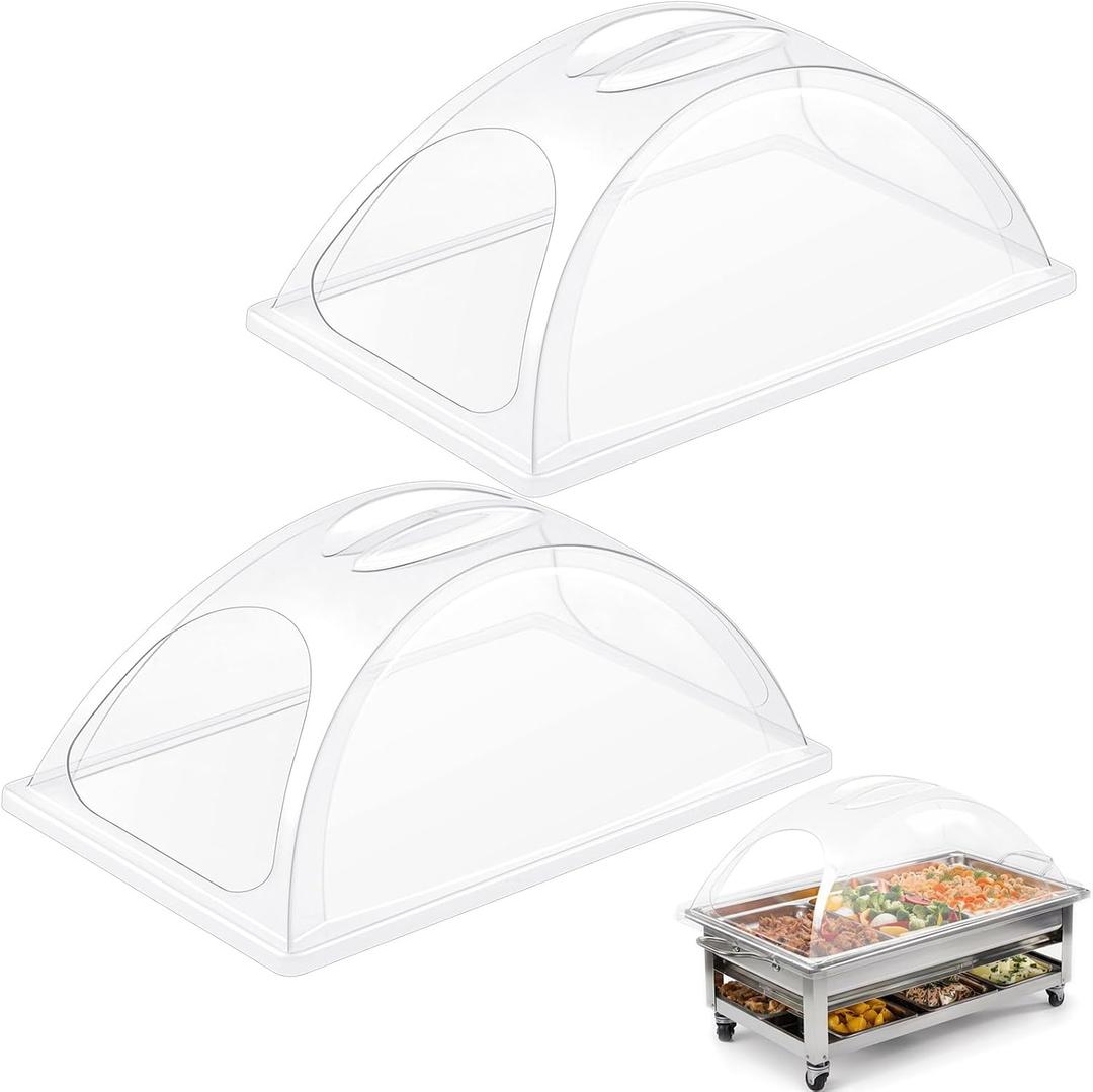 Blulu 2 Pcs Clear Dome Chafing Dish Cover Heat-resistant Plastic Dome Lids with Double Opening Bakery Pan Food Display Cover Water Food Warming, Dessert Exhibition