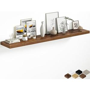 Fun Memories 66 Inch Floating Shelves, 12 Inch Deep Wall Shelf for Fireplace Mantel, Rustic Brown Deep Storage Shelves for Home & Office, Long Floating Shelf with Invisible Bracket, Set of 1