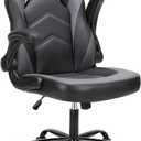 DUMOS Gaming Ergonomic Office Chair for Adults, Height Adjustable Computer Desk Chair with Flip-up Armrests, PU Leather Swivel Video Game Chair with 360 Rolling Wheels, Grey (19.7"D x 26"W x 41.8"H)