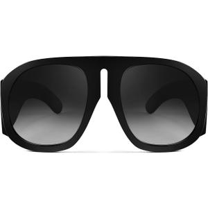 FEISEDY Retro Trendy Avaitor Sunglasses for Women Men Oversized Vintage 70s 80s Sunglasses Flat Top Shield Shades B2745 (Black)