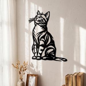 Otoolling Cat Wall Art Decor Black Metal Wall Sculptures for Cat Lovers 11.8 x 8.6 Inch Cats Sign Therian Decor for Living Room Bedroom Kitchen Home Decoration