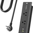 PLUGTUL Recessed Power Strip, 10 FT, PD 20W Fast Charging, Flat Plug, Black, Plastic & Rubber, 2 AC Outlets, 1 USB-C PD20W, 1 USB-A, 10A, 1250W, ETL Listed, Indoor Use