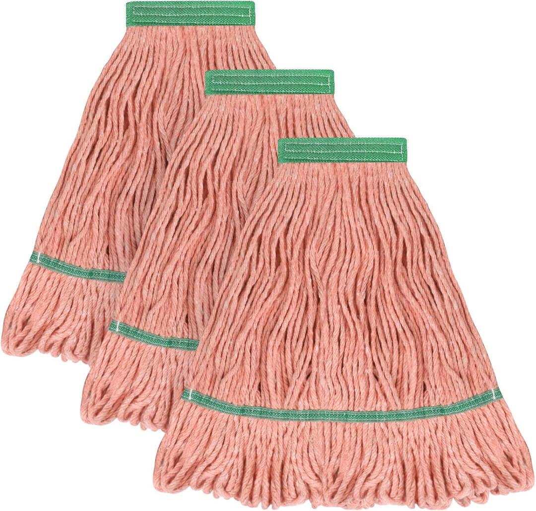 Matthew Cleaning Heavy Duty Mop Head Commercial Replacement for General and Floor Cleaning , Wet Industrial Blue Cotton Looped End String Head Refill (Pack of 3) Orange