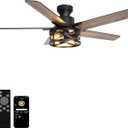 52 Inch Flush Mount Ceiling Fans with Lights and Remote Control, Low Profile Farmhouse Ceiling Fan for Bedroom Living Room and Patio, Black Caged Ceiling Fan for Indoor and Outdoor（NO BULBS）