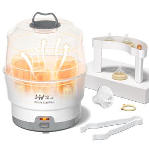 HEYVALUE Bottle Sterilizer, Baby Bottle Sterilizer, Easy One Button Control Electric Bottle Sterilizer (Esterilizador de Biberones), for Baby Bottles, Pacifiers, Breast Pump Parts, BPA-Free (White)