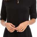 Women's Casual T Shirts Cotton Mid Sleeve Summer Basic Tunics Tee Tops Fashion (Black, XXXL)