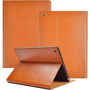 for Ipad Case 10.2-inch 9th/8th/7th Gen 2021/2020/2019 Genuine Leather Cover Protective Shell,Auto Wake/Sleep.Yellow Brown