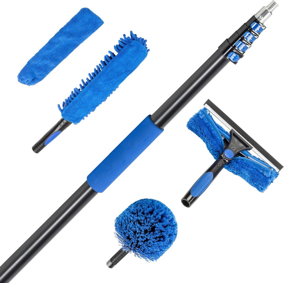Vaughan 5 Piece Home Cleaning Kit with 24 Foot Telescoping Extension Pole, Window Squeegee and Washer, High Ceiling Fan Duster, Cobweb Duster 050231ECE