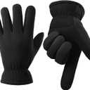 Winter Gloves for Men Women: -20F Thermal Warm Deerskin Polar Fleece Cotton Glove (Large, Denim-black)