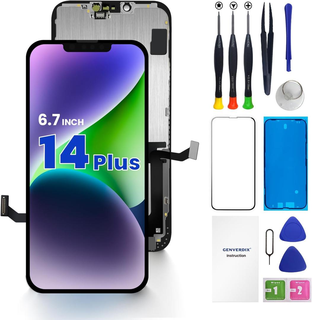 for iPhone 14 Plus Screen Replacement 6.7 3D Touch LCD Display Full Repair kit, Digitizer Assembly with Tools Set, Tempered Glass Screen Protector, Waterproof Frame Adhesive