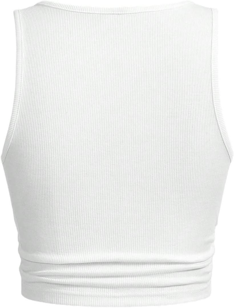 QJQ Women's Basic Sleeveless V Neck Tank Tops Ribbed Knit Fitted Crop Tops Casual Workout Top (M)