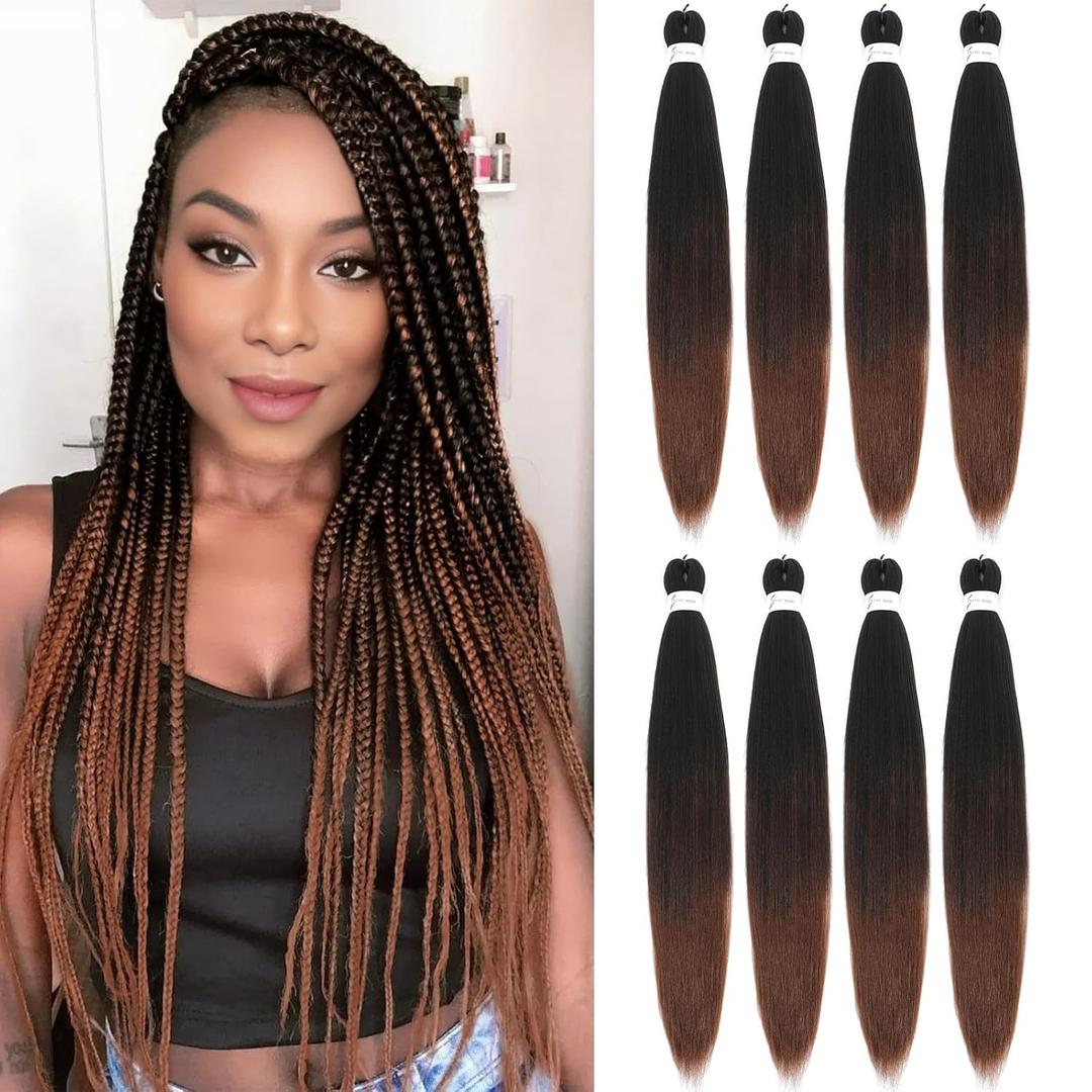 Braiding Hair Pre Stretched, 26 Inch 8 Pack Long Prestretched Braiding Hair For Braid Women Hair,Professional Two Tone Brown Synthetic Hair For Knotless Crochet Braids,Soft Yaki Straight(26in,8pc,T30) Braiding Hair Pre Stretched, 26 Inch 8 Pack Long Prestretched Braiding Hair For Braid Women Hair,Professional Two Tone Brown Synthetic Hair For Knotless Crochet Braids,Soft Yaki Straight(26in,8pc,T30)