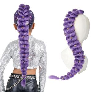 SEIKEA Purple Braiding Hair Ponytail 30" Extra Long Purple Hair Extensions for Cosplay Costume Crazy Hair Day Ready-to-Wear Pre-Braided Ponytail Lightweight Kid-Friendly Synthetic Braids Hair