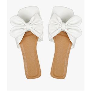 Women's Bow Flat Sandals Dressy Square Open Toe Sandals Slip On Slide, Size 43