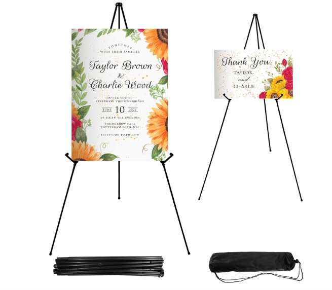 JEAWIWI 2PCS Black Easel Stand for Wedding Sign Stand, 66 Inch Portable Adjustable Poster Stands for Display, Floor Tripod Collapsible Display Easel, Balck Metal Easel Stand with Portable Bags