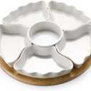 DOWAN 360 Rotatable Serving Tray and Platters, 12 Inch Divided Serving Bowls for Party, Kitchen Decor, Removable Serving Dishes for Chips and Dip, Fruit, Veggies, Candy and Snacks, 7 Pieces, White