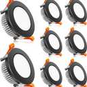 2 Inch LED Downlight, Recessed Lighting Dimmable Ceiling Light, 3W, 3000K Warm White, CRI80 with LED Driver(35W Halogen Equivalent), Black 8 Pack