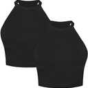 Sunzel Ribbed Tank Tops for Women, Halter High Neck Seamless Cute Crop Top, Basics Sleeveless Workout Athletic Yoga Shirts, Large 