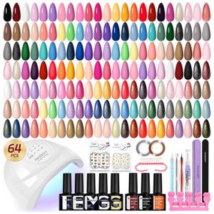 phoenixy Gel Nail Polish Kit with U V Light, 64 Pcs Gel Polish Nail Set 45 Colors All Seasons Nail Polish Set with Base and 4 Effects Top Coat Manicure Tools Complete Gel Nail Kit Gift for Women (Timeless Classic)