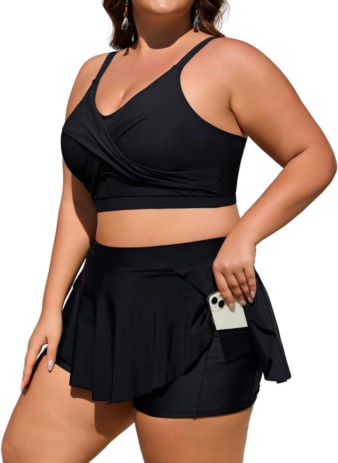 Theenkoln Womens Plus Size Bikini: Two Piece High Waisted Bathing Suit Sporty Modest Tummy Control Swimsuit (53purple Floral) 24 Plus