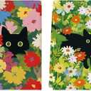 Artoid Mode Floral Cat Wild Grass Spring Kitchen Towels Dish Towels, 18x26 Inch Farmhouse Summer Decoration Cleaning Set of 2