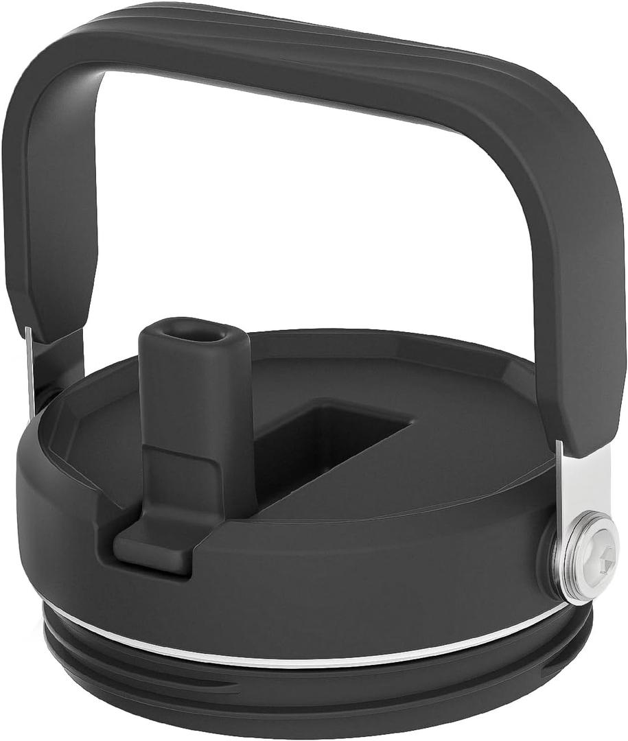 Replacement Lid with Flip Straw and Top Handle, Fits Only Cafezi 30oz/40oz/50oz/64oz Tumblers, Screw On (Black)