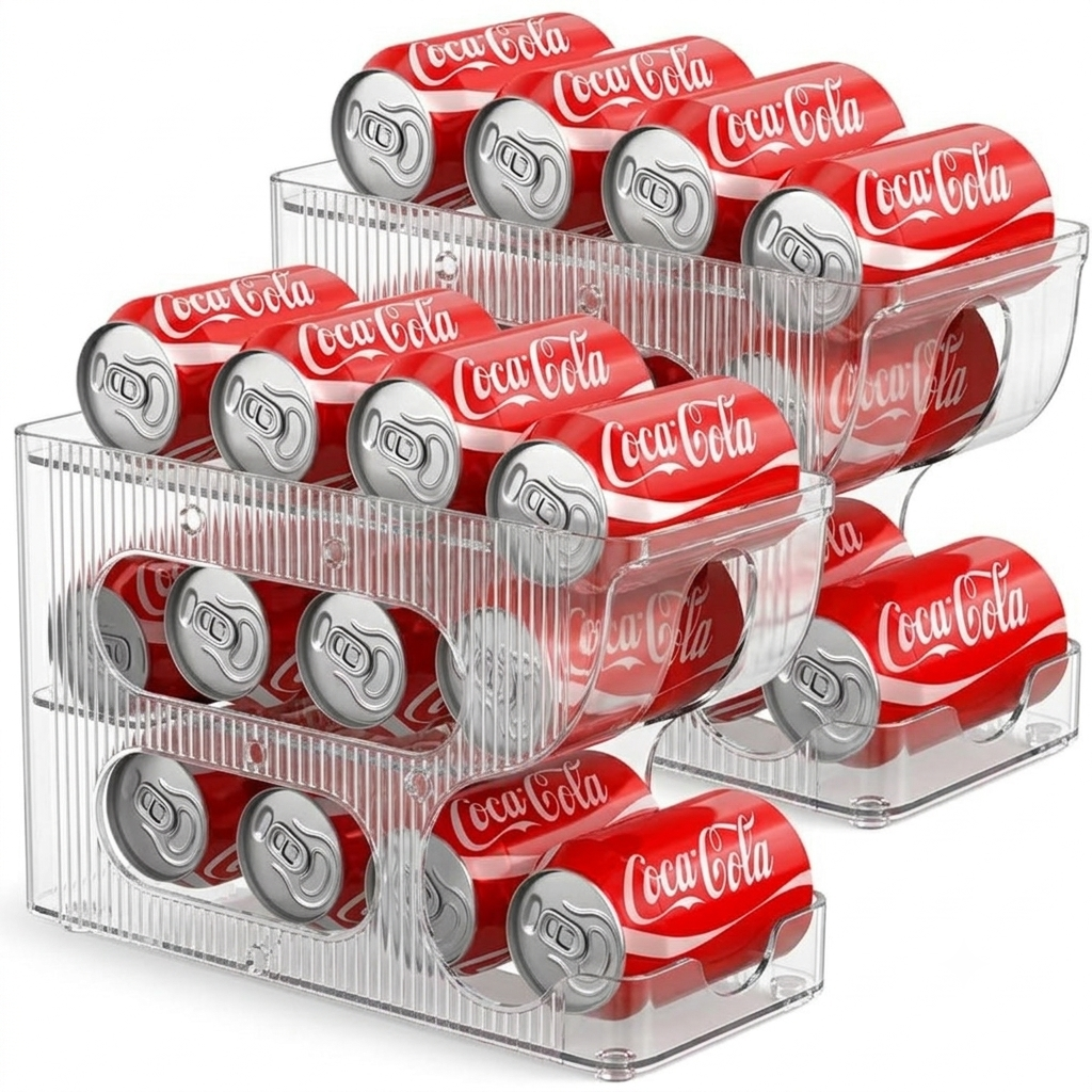 Sotfamily FIFO Soda Can Organizer for Pantry/Fridge, Automatic Rolling Pop Can Dispenser/Storage/Holder/Container for Refrigerator or 12" Deep Shelf, Space-Saving Drink Organizer for 24 Standard Cans, Clear