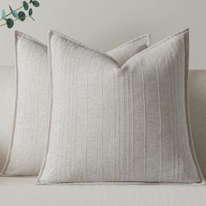 a moment Linen Pillow Covers Set of 2,Boho Farmhouse Throw Pillowcases Neutral Textured Decorative Covers for Couch Sofa Bed, Soft Linen Blend Accent Case Cushion Living Room Home Decor 20"x20"Ivory