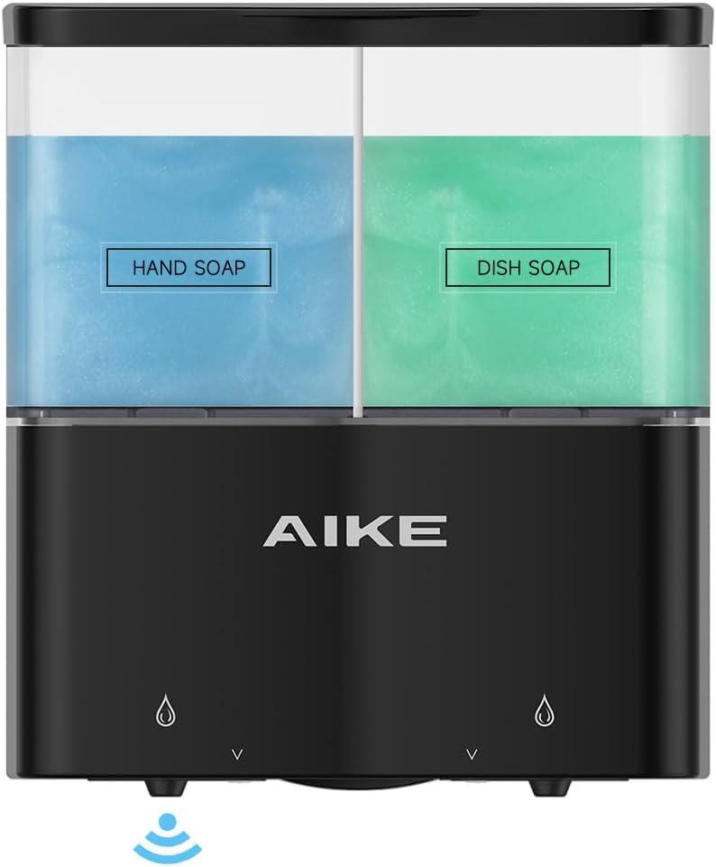AIKE Double Automatic Soap and Shower Dispenser Wall Mount 2 Chambers Dispenser IPX7 Waterproof 2 x 17 fl oz. Black