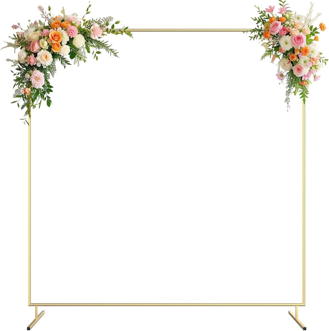 6.6FT x 6.6FT Square Metal Arch Backdrop Stand Gold Wedding Arch Frame, Balloon Arch Frame for Weddings, Baby Showers, Photo Booths, Anniversaries, Outdoor Garden Arbor & Events