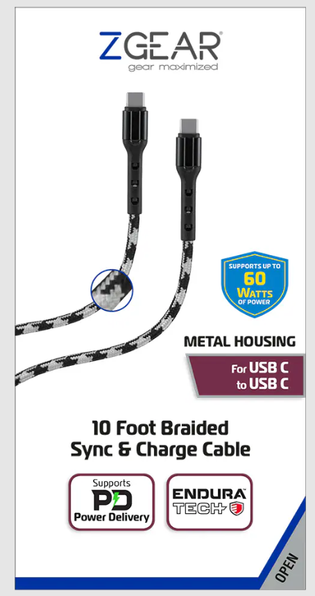 ZGear 10 Foot Braided Sync & Charge Cable - White/Black