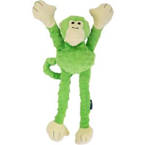 goDog Crazy Tugs Monkeys Squeaky Plush Dog Toy with Chew Guard Technology, Durable Fabric & Squeaker for Active Play, Green, Large