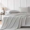 JELLYMONI Striped Sheets Set King Size, 4 Pieces 100% Cotton Bed Sheets - 16" Deep Pockets Fitted Flat Sheet & Pillowcase Bedding Set, Ultra-Soft, Machine Washable