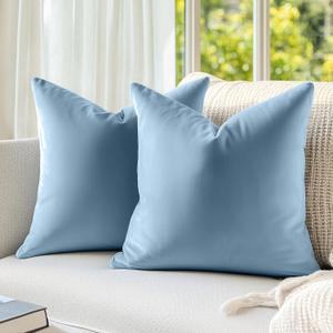 2 PCS Velvet Throw Pillow Cover 18 x 18 Decorative Pillowcase for Couch Bed Sofa Chair Blue Soft Cushion Case Solid Square Pillow Case with Zipper 