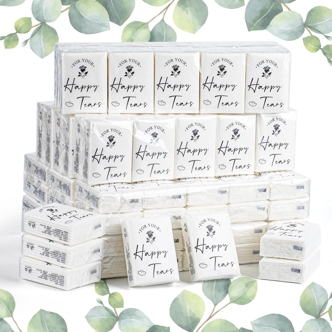 Lesnala 120Packs Happy Tears Tissue Packs for Wedding Kleenex Prepared for Guests 3 Ply Pocket Size for Travel Party Ceremony Graduation Favors White