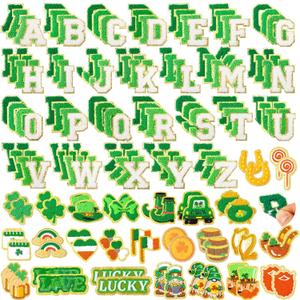 154 Pcs St. Patrick's Day Patches Self Adhesive Saint Patrick's Day Patches Stick on Chenille Irish Clover Lucky Patch Sticker Embroidered, Include 104 A-Z Letter,50 Love Shamrock Patch for Backpacks