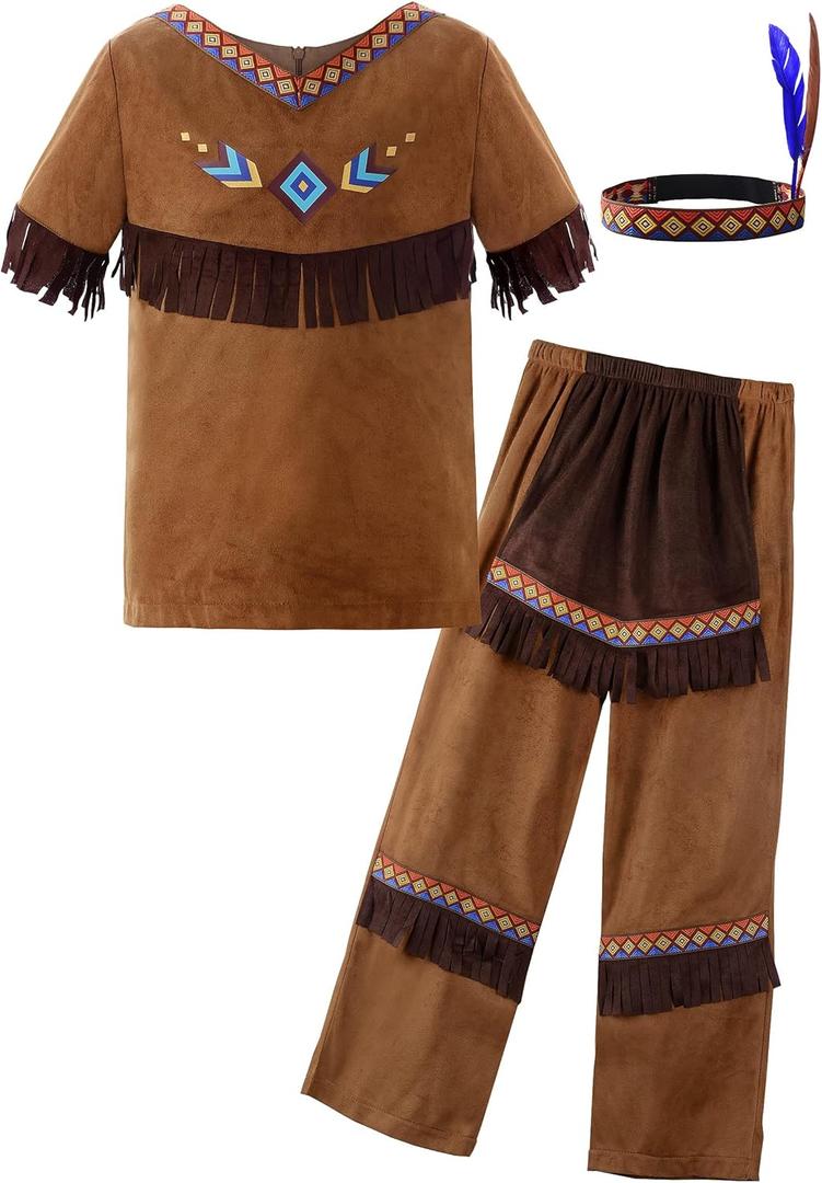 ReliBeauty Native Costume Boys Kids Dress Outfit (9-10/150, Brown)