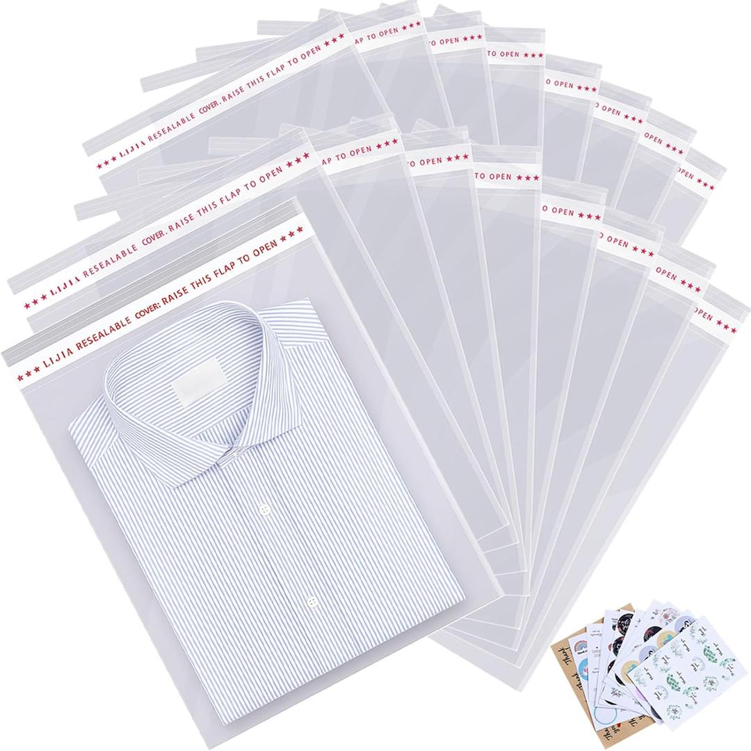 11x14 inches Large Clear Resealable Cellophane Bags for Packaging Products 500ct Plastic Self-sealing Gift Bags Self Adhesive for Gifts,Clothes, Small Business, Thank you Stickers
