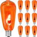 Halloween Flicker Flame Light Bulbs, ST40 Orange Replacement Bulbs, Edison Bulbs for Halloween Outdoor Patio Backyard String Lights, 1 Watt- E17 Intermediate Base, 10 Pack