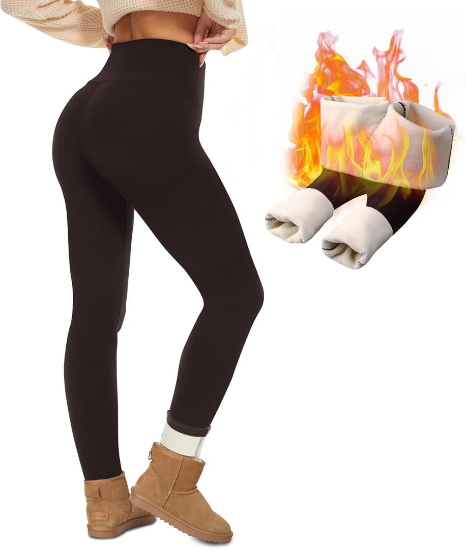 NexiEpoch Fleece Lined Leggings Women - Thermal Thick Winter Warm High Waisted Tummy Control Soft Pants for Snow Cold (Medium, Brown)