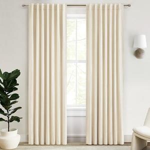 QJmydeco Light Beige Living Room Curtains Ideas Modern Black Out Curtains for Bedroom Windows Treatments, Heat & Cold Blocking Drapes for Sliding Glass Door 2 Panels Cottage 127X299cm